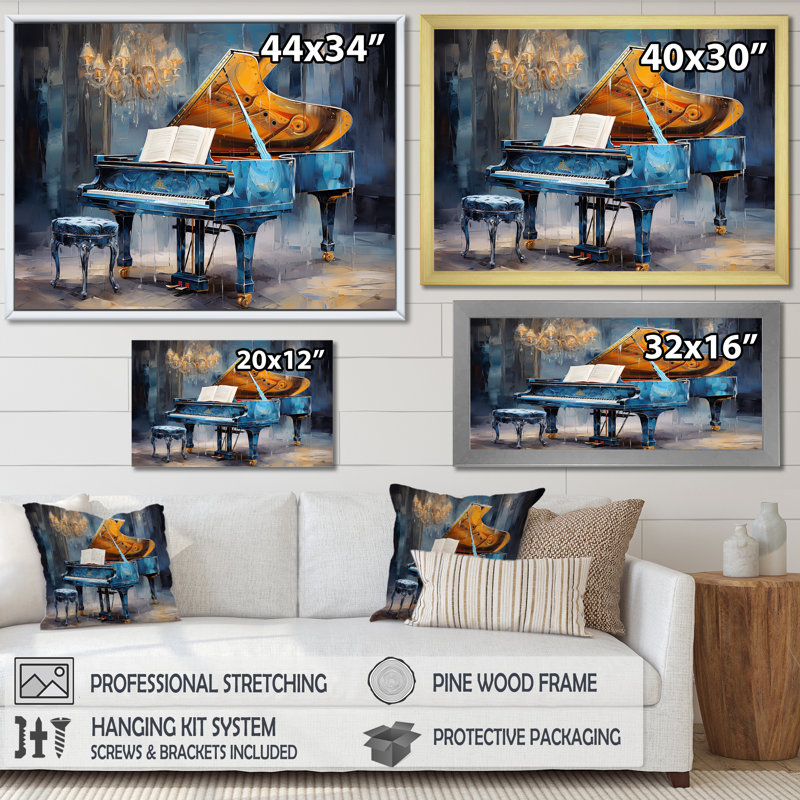 Piano Rhapsody In Blue - Music Piano, art mural, H 30 po x l 40 po x P 1,5 po, Cadre flottant noir