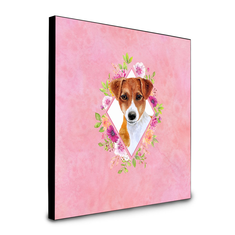 Panneau mural Dollman Flowers, Rose, Jack Russell brun
