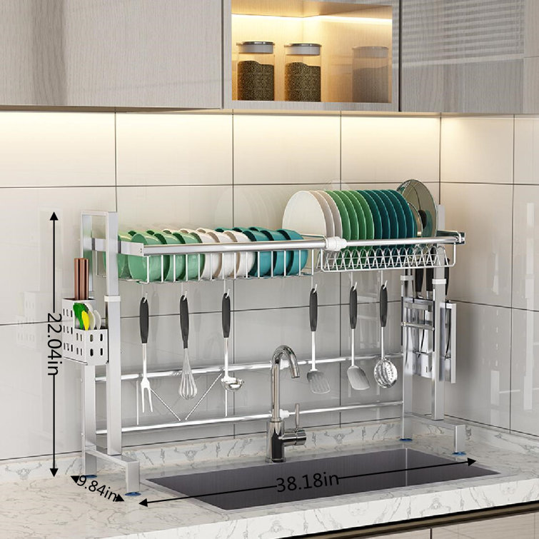 2-Tier Over Sink Adjustable Dish Drying Rack for Kitchen Counter Storage -  Costway