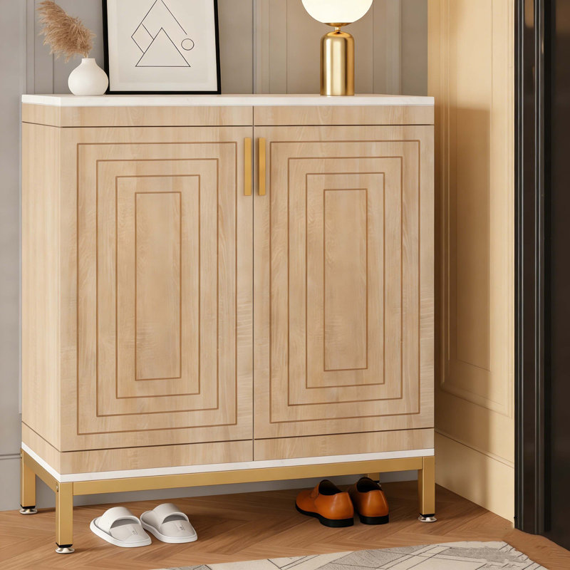 Armoire de rangement pour chaussures d'entrée avec rangement pour l'espace inférieur ouvert, Blanc et naturel