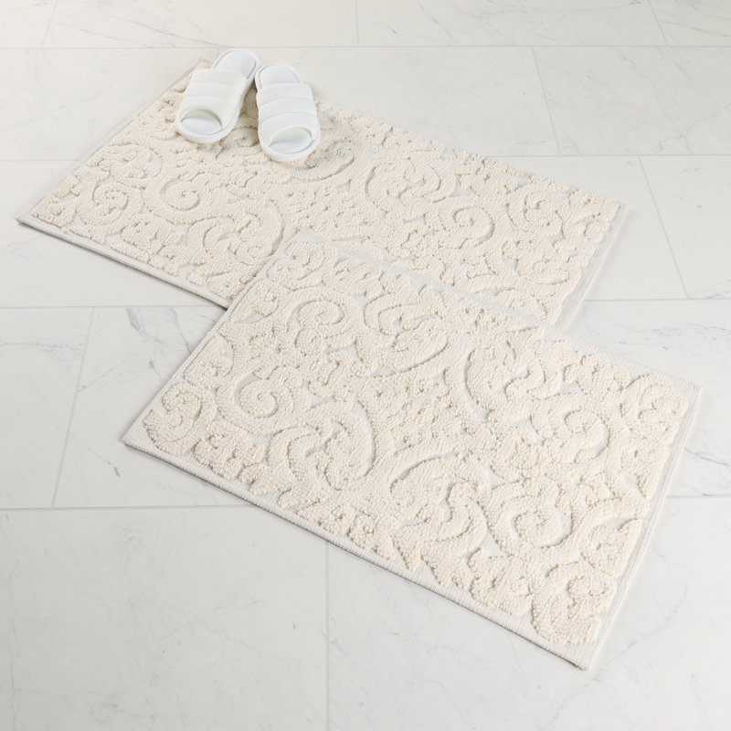 Ivory Medium Polyester Floral Scroll Bath Rug Set
