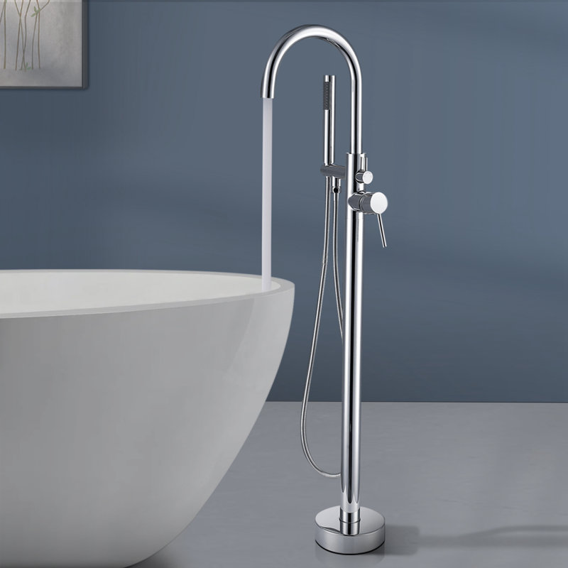 Robinet de baignoire autoportant à poignée simple avec douchette à main Topcraft, Chrome chrome