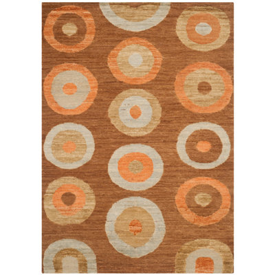 San Buenaventura Santa Fe Hand Knotted Wool Pile Geometric Rug in Chocolate/Orange