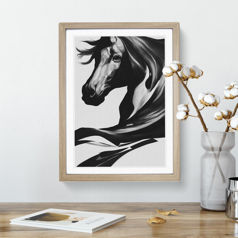 Monochrome Horse No.5 - Framed Print, 34cm H x 25cm W x 2cm D, Oak