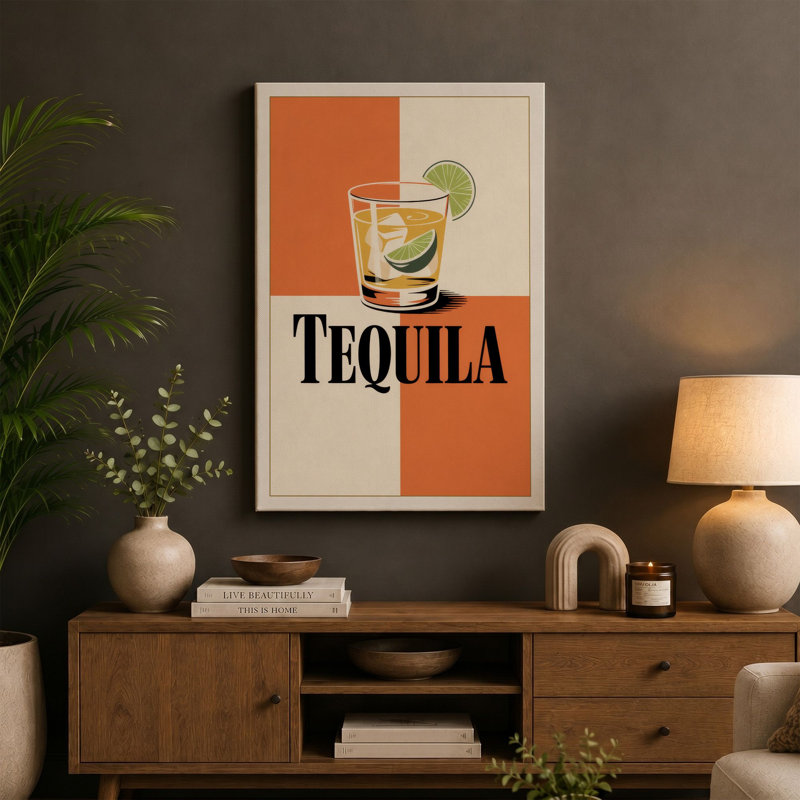 Tequila Retro - Wrapped Canvas, 18x12 - 45.7 x 30.5 cm, Black Border