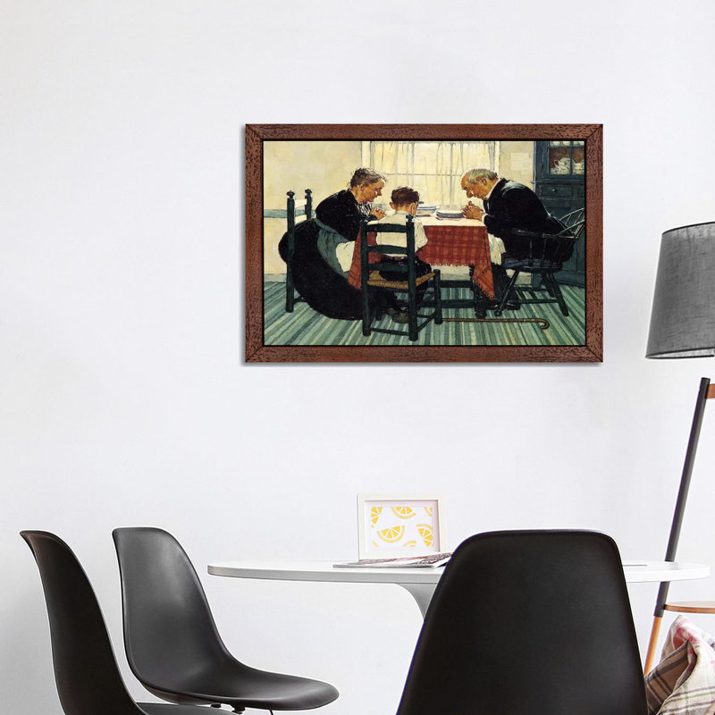 Family Grace (Pray) by Norman Rockwell - Painting on Canvas, Brown Framed, 66.04 cm H x 45.72 cm W