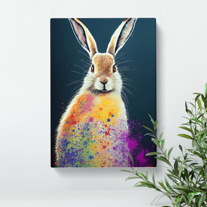 Paint Splashed Hare No.2 - Wrapped Canvas, 50cm H x 35cm W x 3cm D