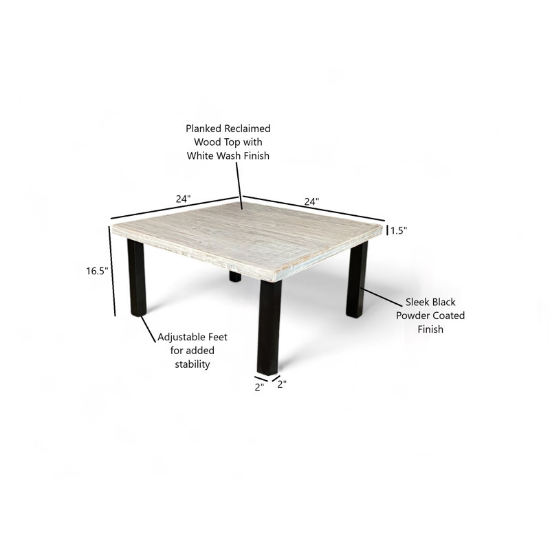 The Reclaimed Roots Coffee Table, White, 16.5" H x 24" L x 24" W