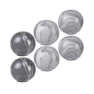 Gray Ceramic Marbleized Ball Accents Decorative Orbs (Set of 6)