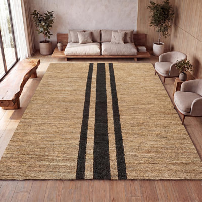 Olivier Rustic Beach House Wide Ticking Stripe Jute Natural/Black Rug