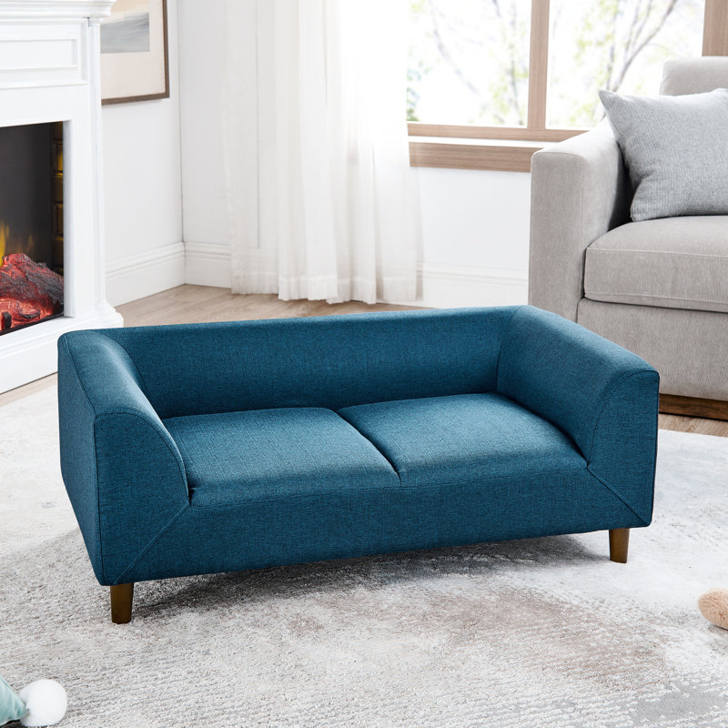 Grand salon pour chien, moderne avec coussin antibruit et pieds moyens et stables, Bleu