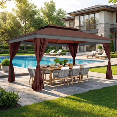 10x15 Gazebo Easy Assembly Outdoor Furniture Patio Gazebo, Canopy Tent with Removable sidewalls