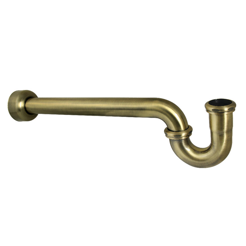 Kingston Brass 1-1/2 Inch Decor P-Trap with High Box Flange, 19 Inch Length, 18 Gauge, Antique Brass