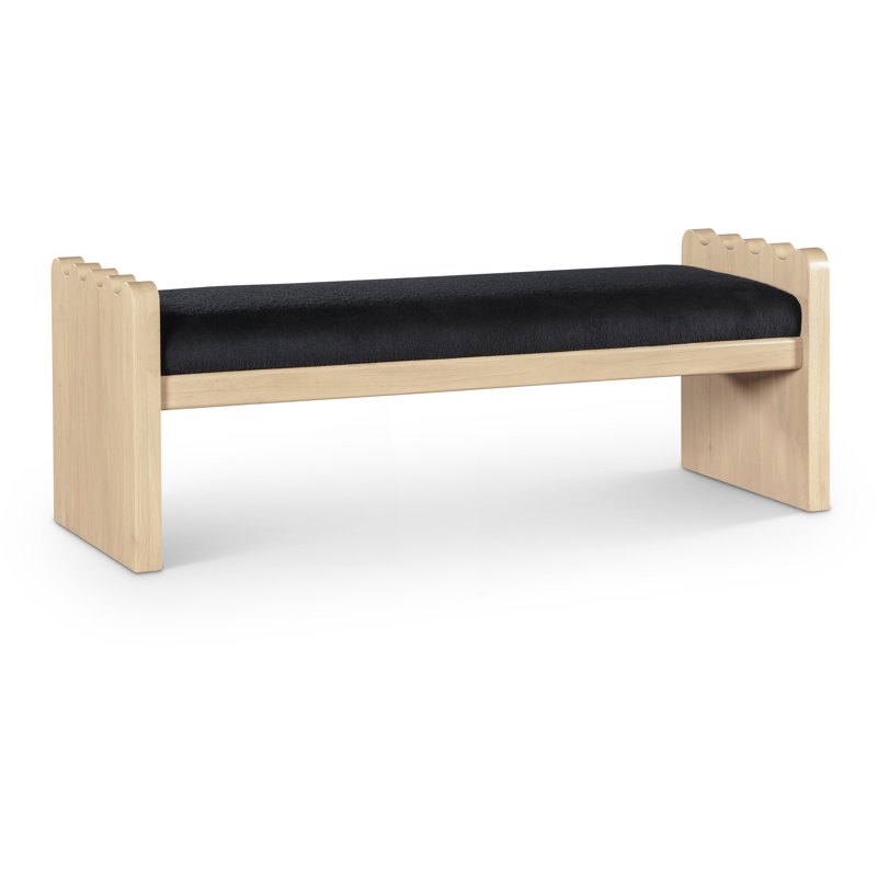 Daline Velour  Fabric Bench, Natural, Black Velour Fur Fabric