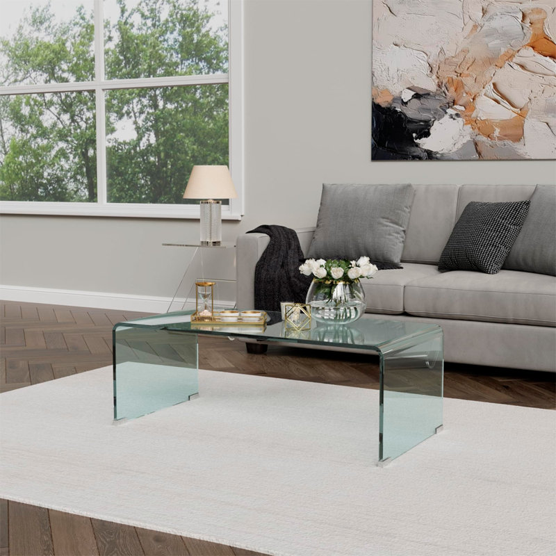 Rialto Waterfall Glass Coffee Table, 17" H x 39" L x 17" W
