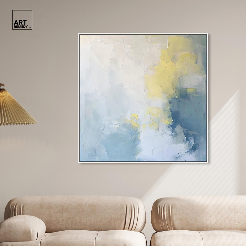 «Earth and Ether» par Minimal Art abstrait, H 41 po x l 41 po x P 1,8 po, Cadre flottant blanc