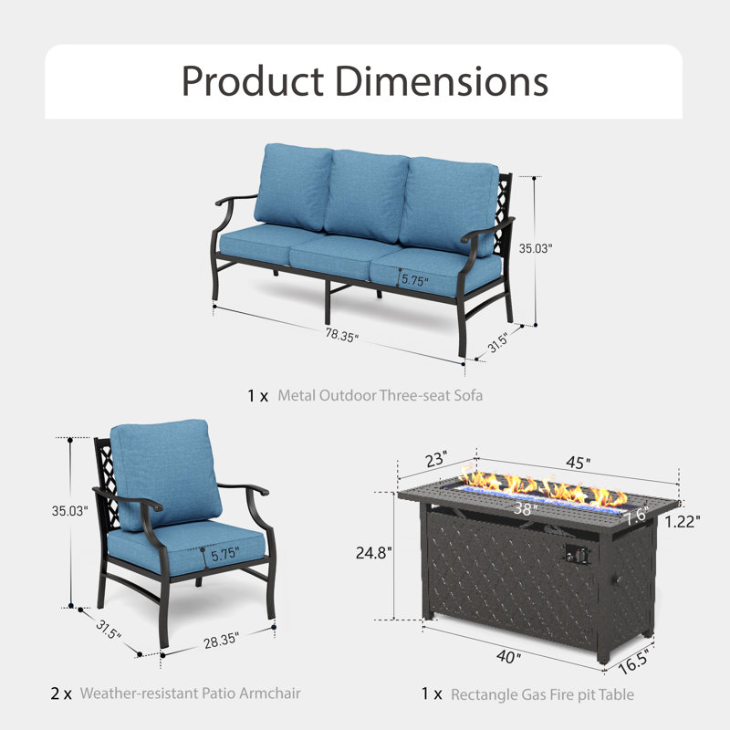 Asfand Outdoor Patio Conversation Furniture Set, Blue