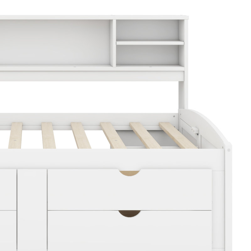Lit de jour avec armoires de chevet, tablettes supérieures et tiroirs, Blanc