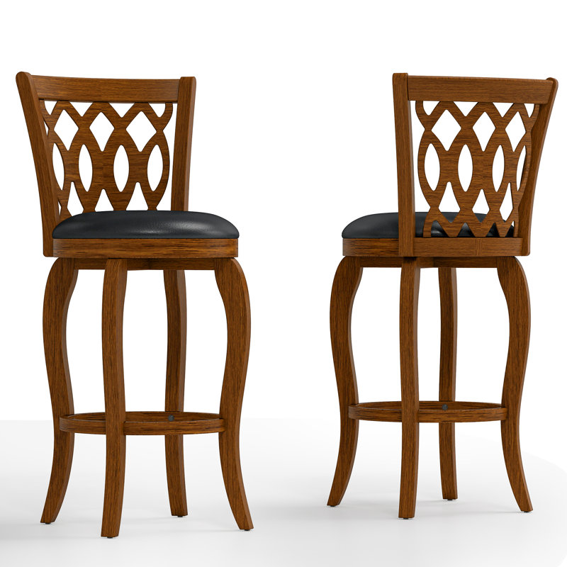 Swivel Upholstered Stool with Solid Wood Frame, Brown, Bar Stool (29" Seat Height)
