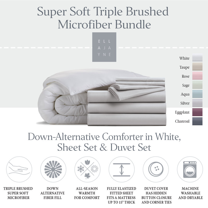 Ensemble d'édredon en microfibre 7 pièces Home, Argent, Édredon de très grande taille et 6 pièces suppl