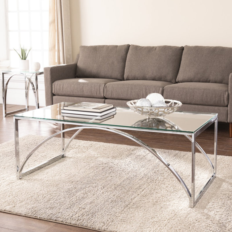 Table basse 48 "rectangulaire en verre et métal chromé