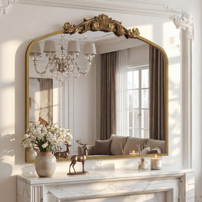  Lunara Arched Accent Mirror, Antiqued Wall Mirror with Distressed Metal Framed