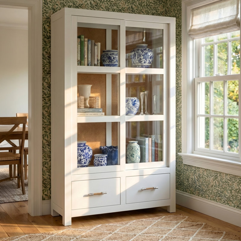 Lana Wood China Cabinet with Sliding Glass Doors 