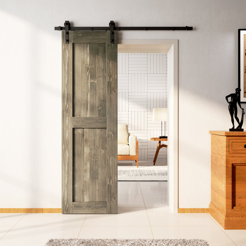 Porte en bois de pin massif non assemblé avec design H rustique noir H Design, 20 po x 84 po, Gris classique