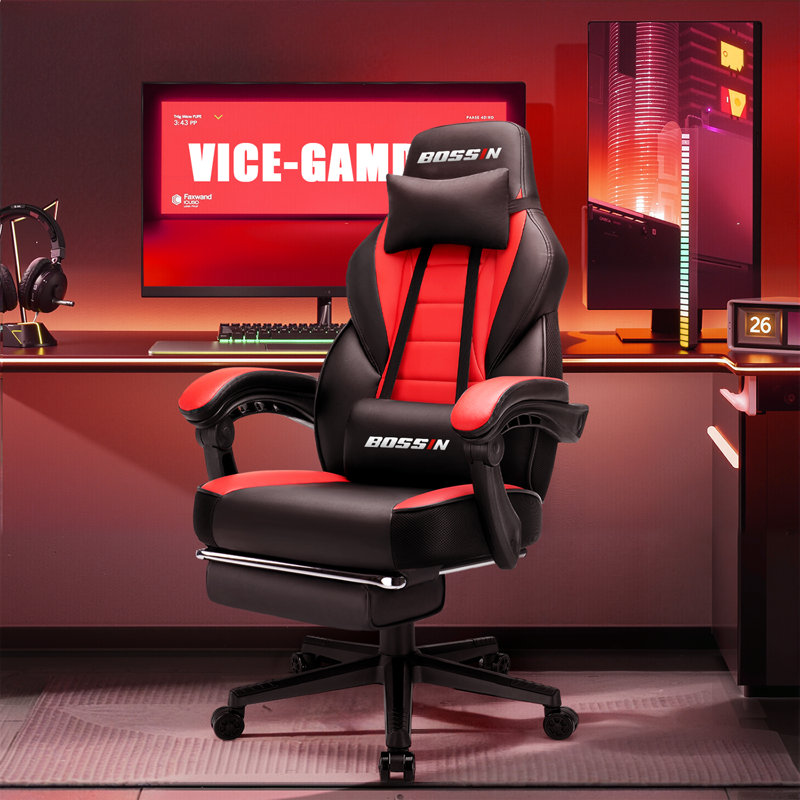 Chaises de jeu BOSIN avec repose-pieds, chaises de jeu d'ordinateur ergonomiques avec support lombaire, Rouge/noir