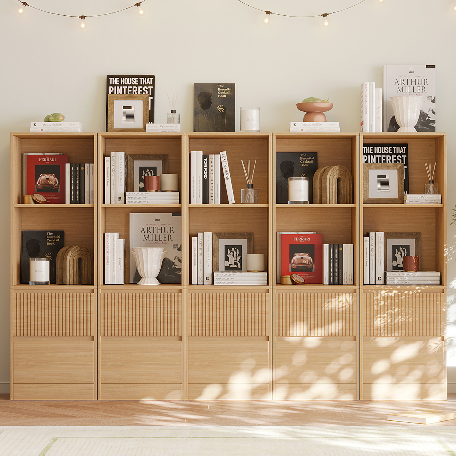 Latitude Run® Branigans 5 Pcs 2-Tier Cube Bookshelf Storage Cabinet With Double Drawer And Shelf | Wayfair