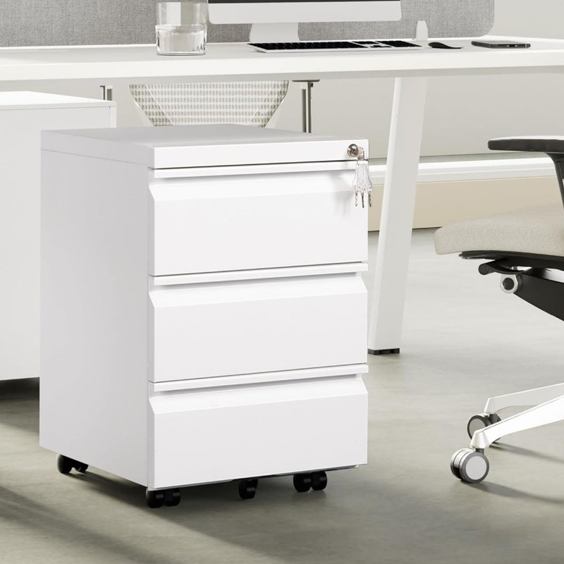 37 cm W 3 -Drawer Wheels / Casters included Mobile Steel Filing Cabinet, White