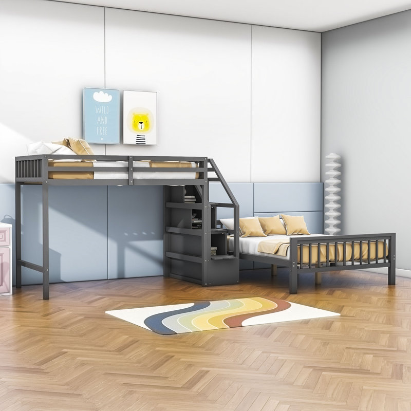 Delynne Kids Twin Over Full Bunk Bed, Gray