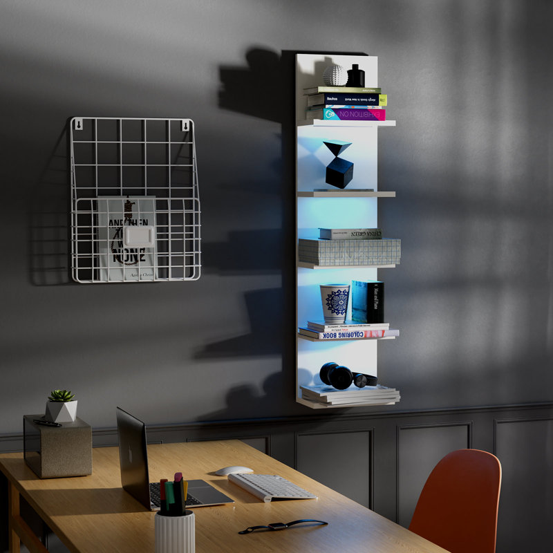 5-Tier Floating Wall Shelf with Bulit-in RGB Lights, White