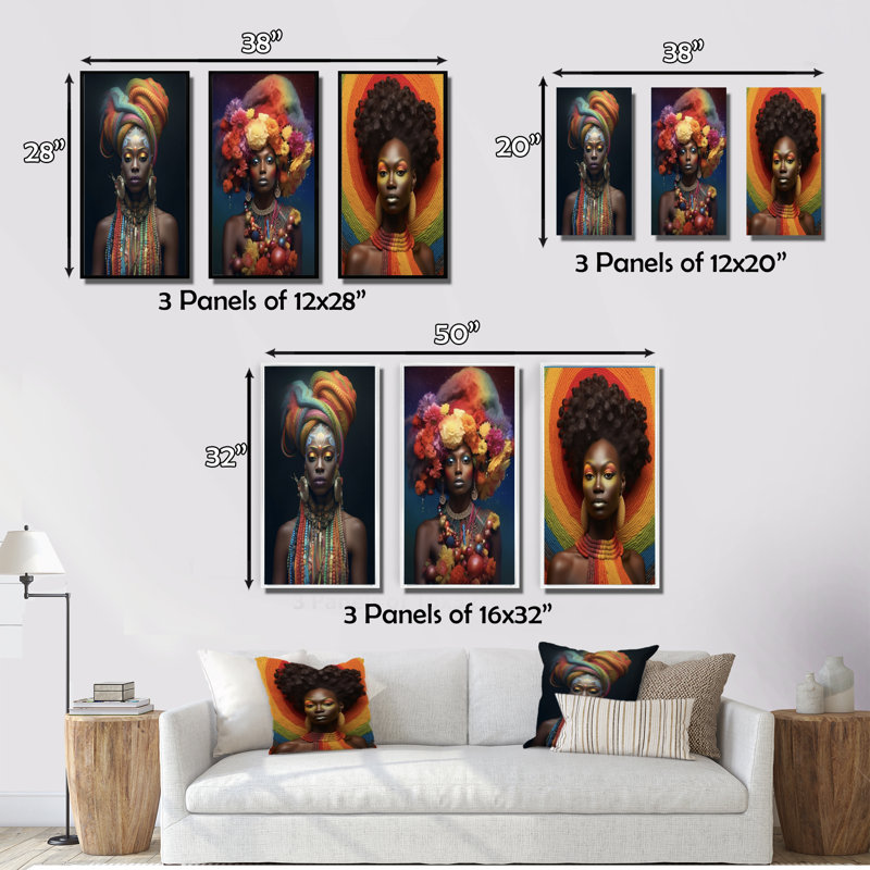 Osunmare, déesse de l'arc-en-ciel africain, ensemble 3 pièces, Toile tendue, H 40 po x l 60 po