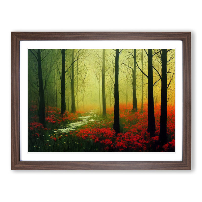 Floral Spring Forest - Single Picture Frame Painting, 46cm H x 64cm W x 2cm D, Walnut