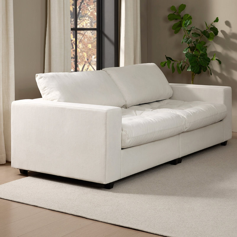 Canapé rembourré à accoudoirs carrés 87 po avec espace de rangement caché, Blanc
