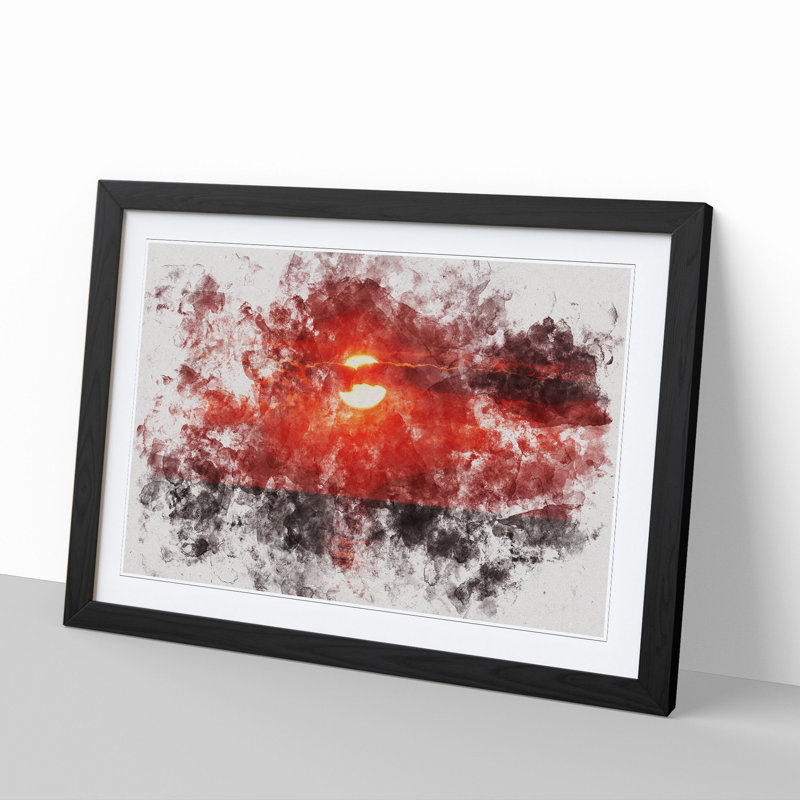 Red and Orange Sunset - Picture Frame Painting, 27cm H x 36cm W x 2cm D, Black Framed