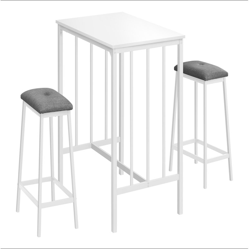 Ensemble de salle à manger, ensemble de 3 pièces, hauteur de comptoir, 36 po rectangulaire, petit, cuisine, stratifié blanc, métal blanc, contemporain