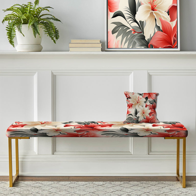 Delicate Neutrals Tropical Pattern III - Tropical Upholstered Gold Bench