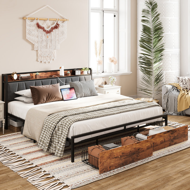 Zulema Upholstered Bookcase Storage Bed, King
