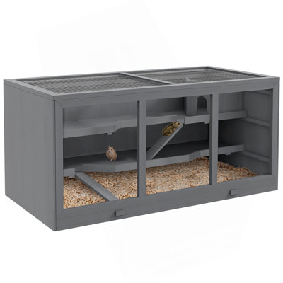 Très grande cage à hamster en bois Pawhut, cage à gerbille et autres petits animaux