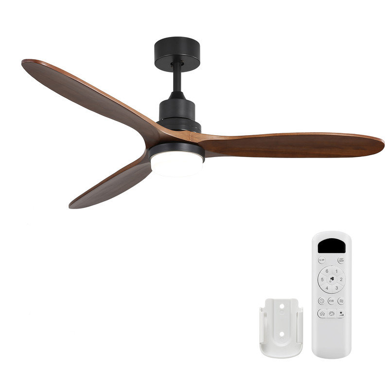 Ventilateur de plafond 60 pouces avec lumières, 3 pales en bois de noyer massif, moteur à courant continu silencieux, télécommande, utilisation intérieure / extérieure