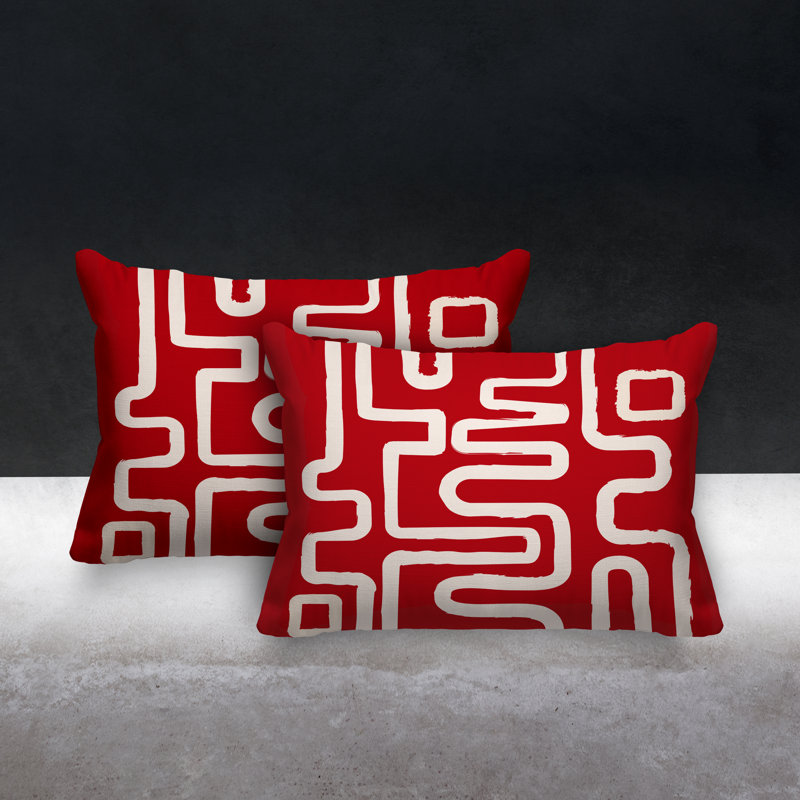 Oreiller carré Joni Squiggles, Rouge