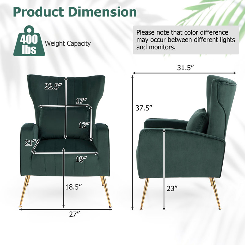 Koburn Velvet Wingback Chair, Green Velvet