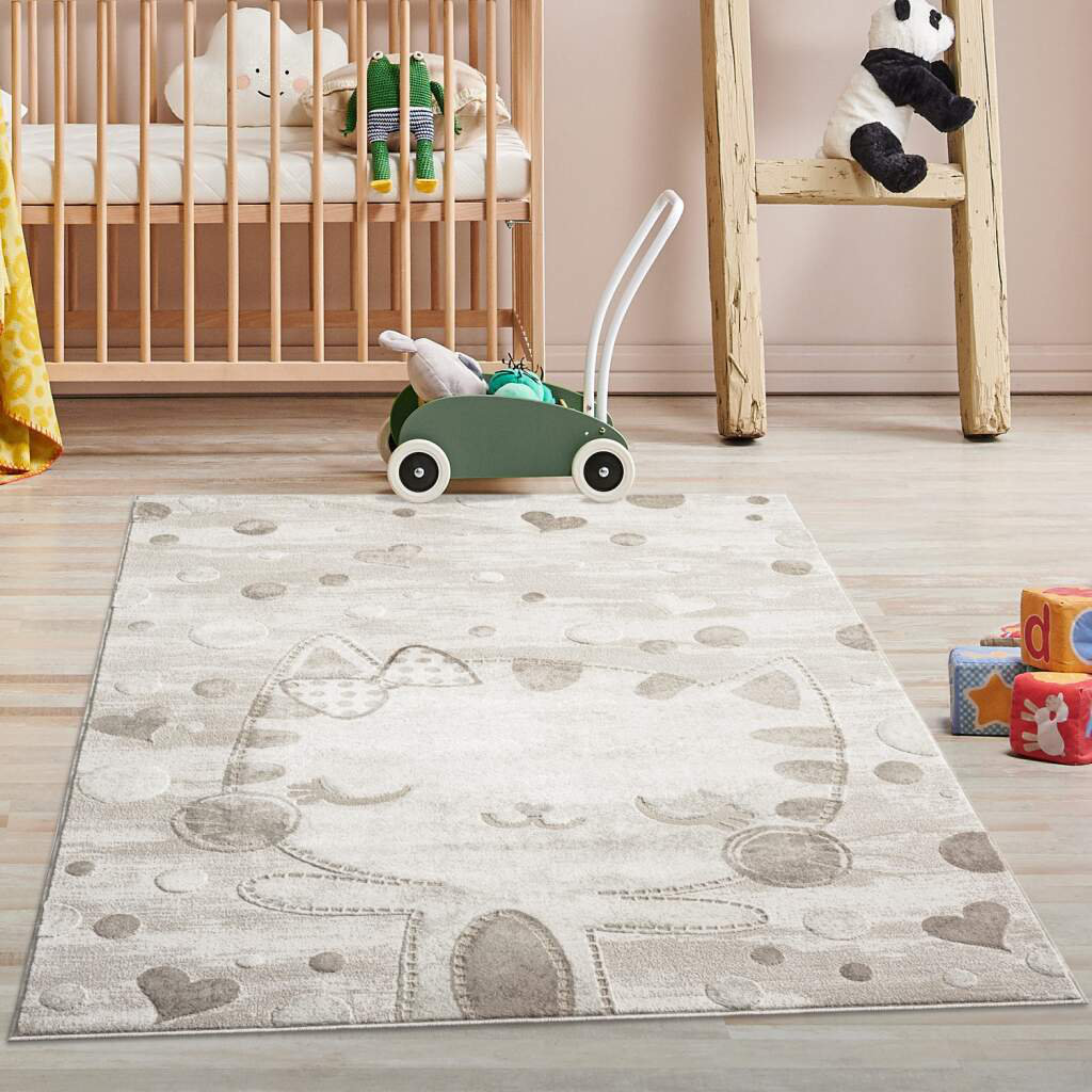 Kinderteppich Mara 725 Creme, Beige Sternen-Muster Kurzflor Teppiche Kinderzimmer