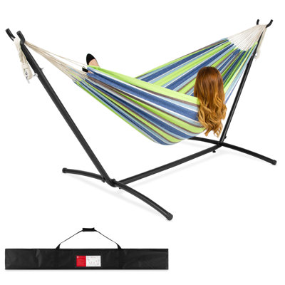 Hamac double en coton de style brésilien 2 personnes avec support Knutsford avec sac de transport