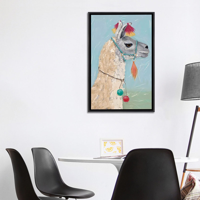 «Painted Llama II» par Jade Reynolds - reproduction, H 40 po x l 26 po x P 1,5 po, Toile encadrée noir délavé, Aucun mat