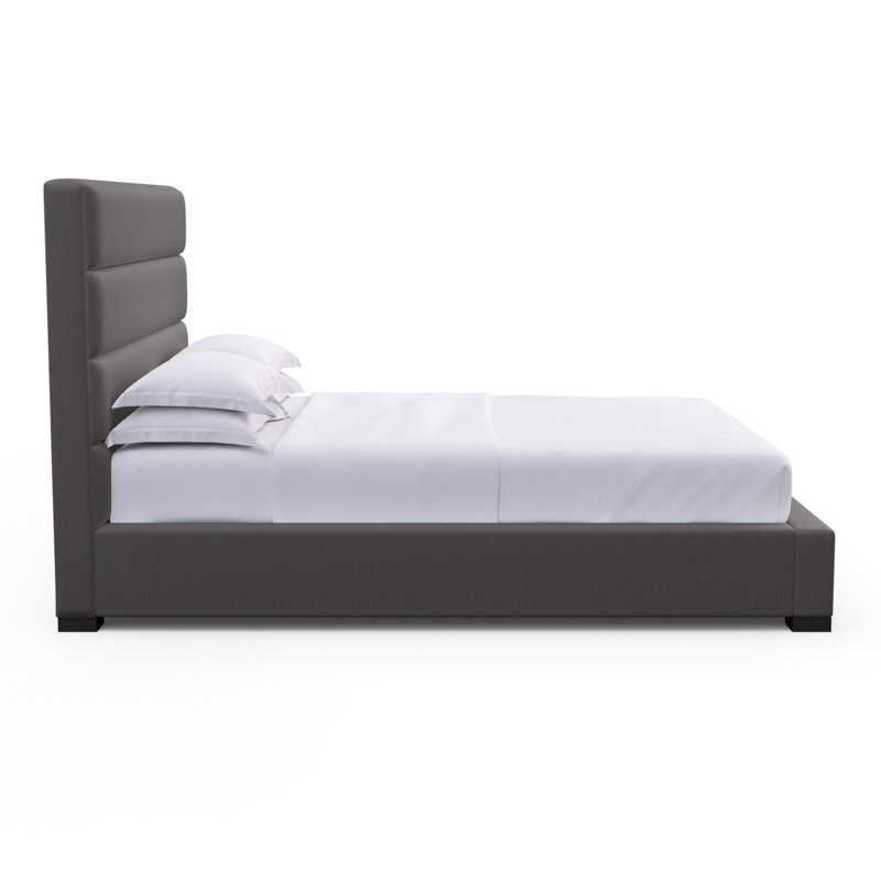Boyd Upholstered Bed, California King, Box Weave Linen Graphite, Ebony