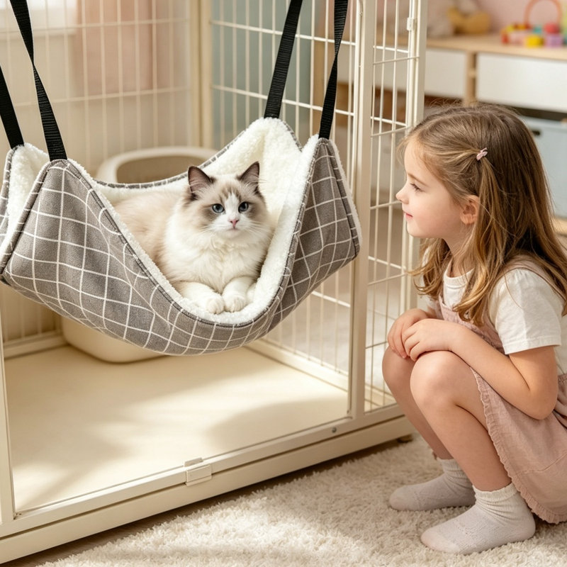 Lit réglable pour hamac pour chat suspendu, nid de panier de cage pour chat en peluche chaud double face, chaise longue détachable et lavable pour chats et petits chiens, plusieurs options de motifs