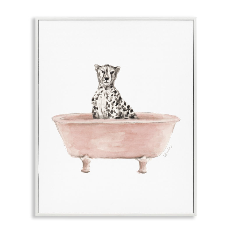 Guépard dans une baignoire rose, estampe numérique, design par Lanie Loreth, Giclée encadrée blanc bord de mer